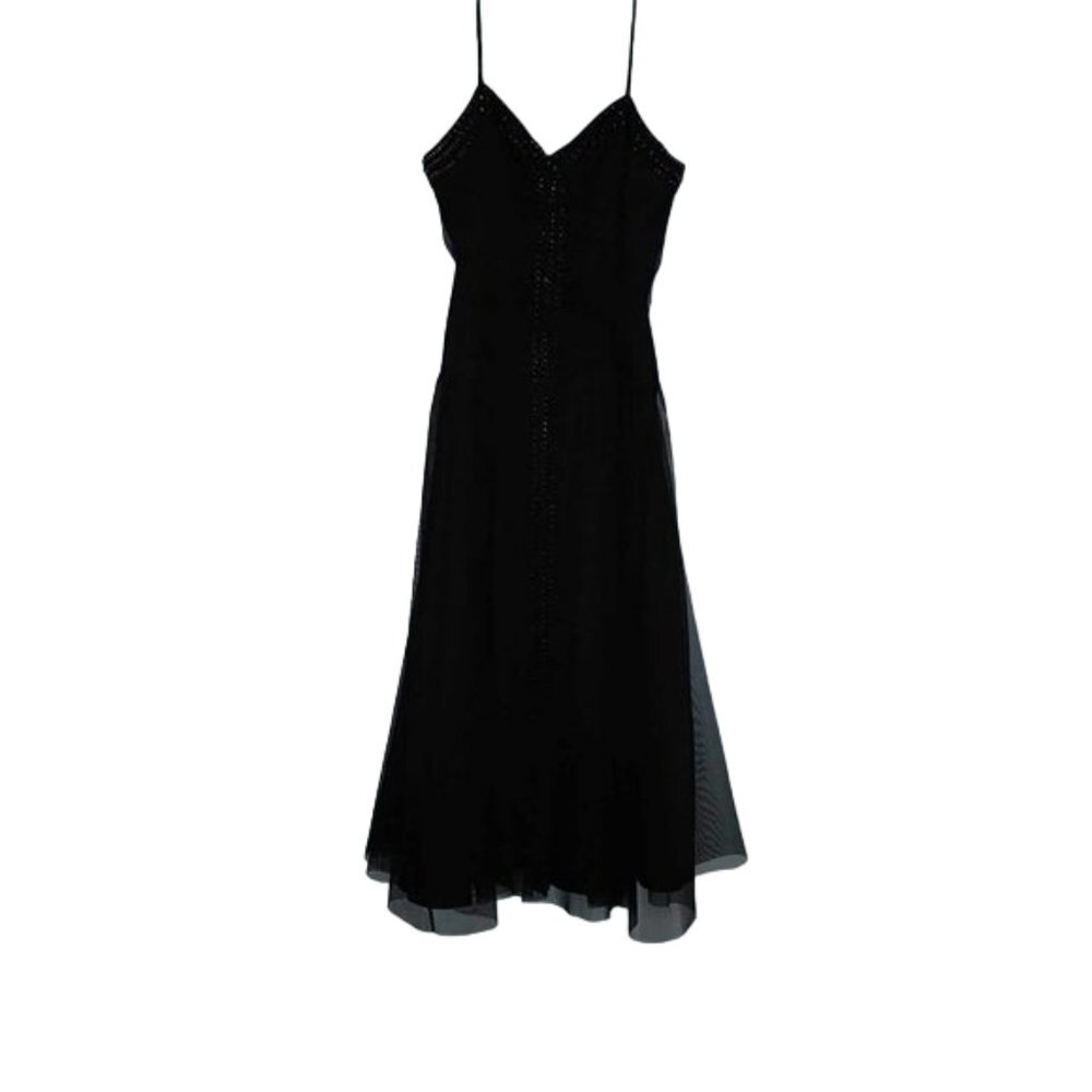 Black Midi Cocktail Dress with beading accents - Picture 3 of 9